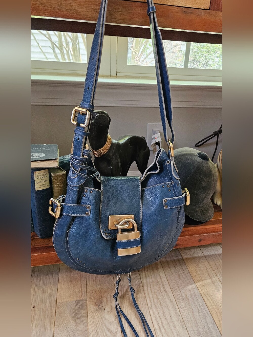 Authentic Chloe Paddington Shoulder Bag Lock/Key Beautiful Blue Leather! - Picture 1 of 14